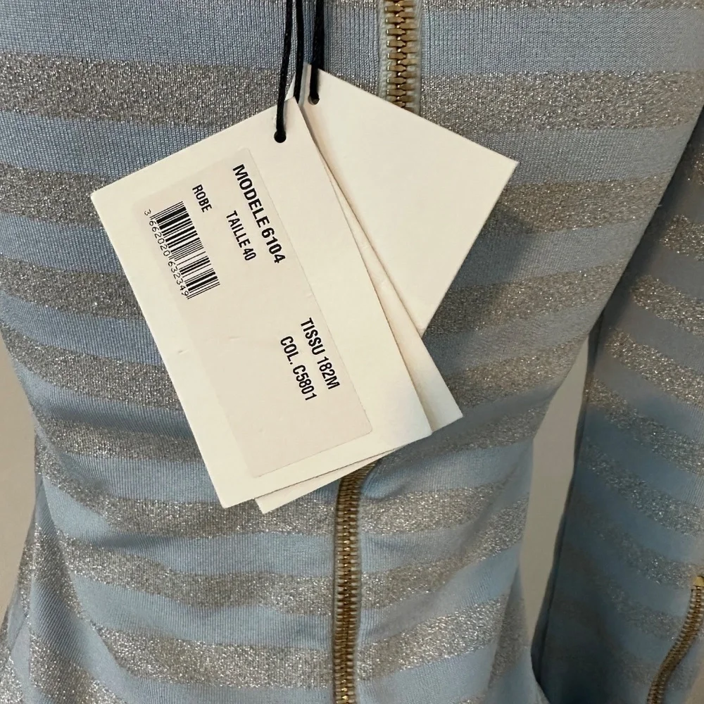 Balmain Baby Blue Rib Knit Mini Dress - Picture 3 of 6